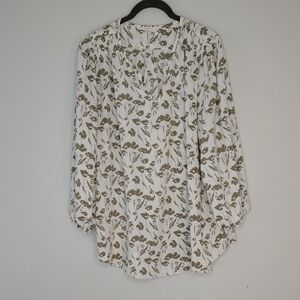 Fun 2 Fun Tunic Top Size 1X Lightweight Casual Floral Spring Summer Flowy White